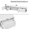 A diagram showing the dimensions of a white TV lowboard. Anteprima dell’immagine prodotto