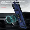 A blue phone case with a ring holder is shown attached to a magnetic car mount inside a car. Produktbild-Vorschau