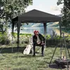 A man sits under a black canopy next to a lake, with a guitar and a campfire nearby. Produktbild-Vorschau