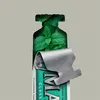 A creative depiction of a toothpaste tube with mint leaves inside, suggesting a natural and refreshing product. Náhled obrázku produktu
