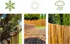 Collage of three images showing a wicker fence in different settings, with icons representing weather conditions at the top. Podgląd zdjęcia produktu