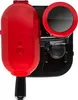 A red and black espresso machine with a grinder and frothing nozzle. Produktbild-Vorschau