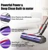 A vacuum cleaner head with different brush attachments is shown on a carpet next to a sofa. Text describes the features of the brush. Produktbild-Vorschau