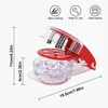 A cherry pitter tool with dimensions and feature icons. Náhled obrázku produktu