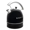 A black electric kettle with a silver handle and accents, shown on a white background. Produktbild-Vorschau