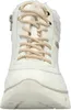 A close-up, front-facing view of a white boot with beige laces and a fluffy lining. Voir les images du produit