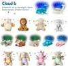 A collage of various plush toys, some with projected light effects, and text describing a product. Podgląd zdjęcia produktu
