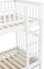 A close-up view of a white wooden bunk bed, showing the ladder and the slatted bed bases. Produktbild-Vorschau