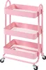 A pink three-tiered rolling cart with mesh shelves and wheels. Anteprima dell’immagine prodotto