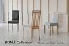 Three chairs from the Roma Collection are displayed in a room with a light wood paneled wall. Voir les images du produit