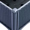 A close-up view of the corner of a black planter box with a woven texture and metal legs. Voir les images du produit