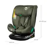 A studio shot of a green car seat with dimensions indicated. Produktbild-Vorschau