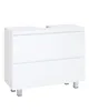 A white bathroom vanity cabinet with two drawers and silver legs, shown against a white background. Voir les images du produit