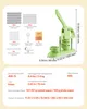 A green button making machine with various accessories and product specifications displayed. Anteprima dell’immagine prodotto