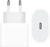 A white Apple 20W USB-C power adapter and a white USB-C port are shown against a white background. Produktbild-Vorschau