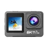 A close-up studio shot of a gray action camera against a white background. The camera has a screen displaying a snowboarder and a lens. Text indicating '6K ULTRA HD' is visible. Produktbild-Vorschau