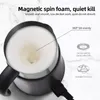 A close-up view of a milk frother with text overlays highlighting its features. Produktbild-Vorschau