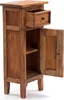 A wooden cabinet with an open drawer and an open door, revealing shelves. Produktbild-Vorschau