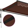 A close-up view of a brown retractable awning, showing its fabric and frame. Produktbild-Vorschau
