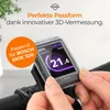 A person's hands are holding a transparent protective cover over a Bosch Kiox 300 e-bike display. The display shows speed and battery information. Text overlays highlight product features and compatibility. Produktbild-Vorschau