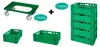 7 Stück E2-Kasten grün + 1 Transportroller mit vier Produktbild-Vorschau 1
