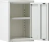 An open white metal cabinet with one shelf. Produktbild-Vorschau