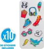 A collection of cartoon-style stickers featuring various pop culture items and characters, displayed on a white background. Produktbild-Vorschau
