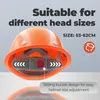Close-up of the interior of an orange hard hat, highlighting its adjustable strap system. Produktbild-Vorschau