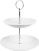 A two-tiered serving stand made of white porcelain with a silver metal handle. Anteprima dell’immagine prodotto