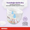 A close-up of a Huggies diaper with illustrative graphics showing absorption and ease of use. Podgląd zdjęcia produktu