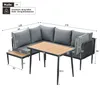 A diagram showing the dimensions of a sectional outdoor sofa and coffee table set. Anteprima dell’immagine prodotto