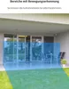 An outdoor patio area with a table and chairs, with a blue overlay indicating a motion detection zone. Anteprima dell’immagine prodotto