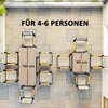 An overhead view of a patio set with a table and chairs arranged on a tiled floor. Produktbild-Vorschau