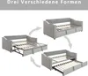A diagram showing a sofa bed in three different configurations. Produktbild-Vorschau