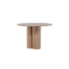 A round wooden table with a unique, fluted pedestal base, presented against a plain white background.