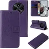 A collage of images showing a purple floral and butterfly embossed flip phone case for a Xiaomi Redmi 14C. Produktbild-Vorschau
