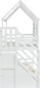 A side view of a white wooden bunk bed with a house-shaped roof and stairs. Produktbild-Vorschau