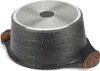 The bottom of a black speckled pot with wooden handles and a textured metal base. Produktbild-Vorschau