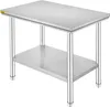 A stainless steel work table with a shelf underneath, shown in a studio setting. Podgląd zdjęcia produktu