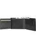 An open black leather wallet with euro banknotes and cards inside, set against a white background. Podgląd zdjęcia produktu