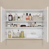 A well-organized bathroom cabinet with various toiletries and towels neatly arranged on shelves. Produktbild-Vorschau