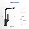 Diagrams and measurements of a black kitchen faucet. Produktbild-Vorschau