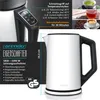 A marketing image showcasing a white electric kettle with its features and specifications. Produktbild-Vorschau