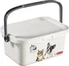 A white plastic storage box with a gray handle, decorated with cartoon images of a cat and a dog. Anteprima dell’immagine prodotto