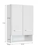 A white wall-mounted cabinet with two doors and an open shelf below, shown with dimensions indicated by measurement lines and numbers. Produktbild-Vorschau