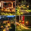 Collage of four images showing solar garden lights illuminating pathways and outdoor spaces at night. Produktbild-Vorschau