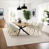A dining room with a wooden table and chairs, a rug, and plants. Náhled obrázku produktu
