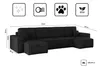 A diagram showing the dimensions of a black sectional sofa. Podgląd zdjęcia produktu