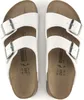 A top-down view of a pair of white Birkenstock Arizona sandals. Náhľad obrázku produktu