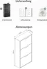 An image showing the contents of a package and a diagram of a shoe cabinet with dimensions. Produktbild-Vorschau